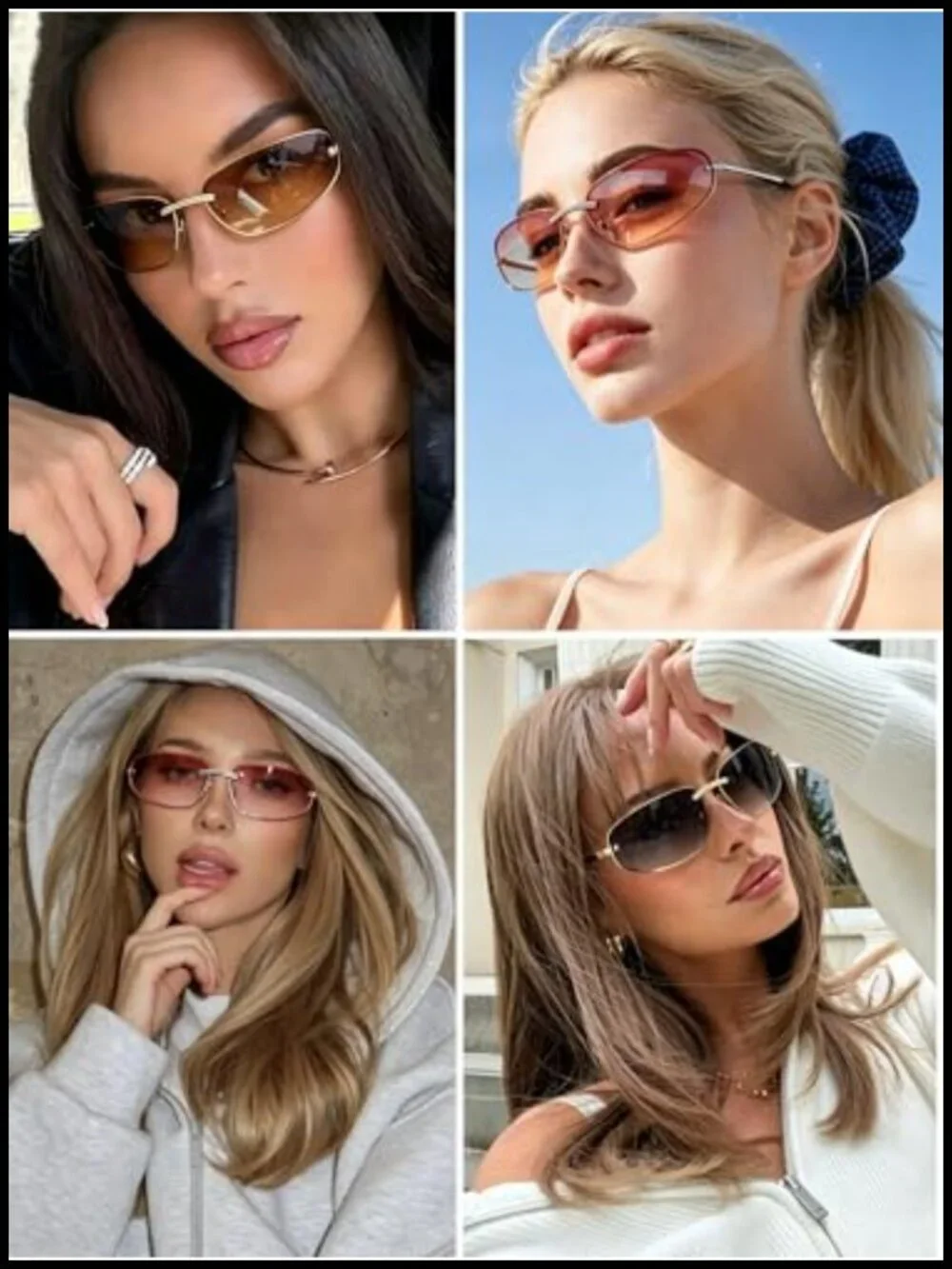 Rimless y2k Wrap Around Sunglasses Metal Frame UV400 Protection